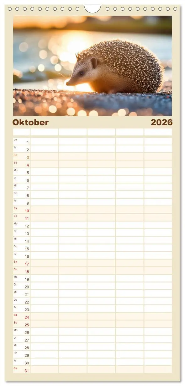 Bild: 9783516492477 | Familienplaner 2026 - Mein Igel-Kalender mit 5 Spalten...