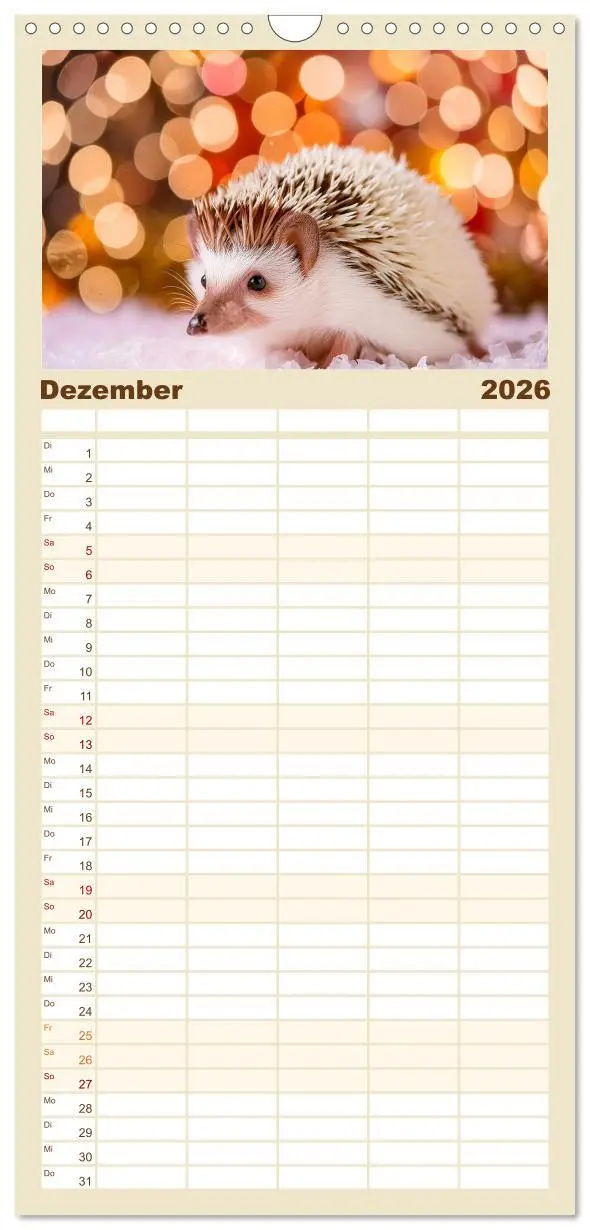 Bild: 9783516492477 | Familienplaner 2026 - Mein Igel-Kalender mit 5 Spalten...