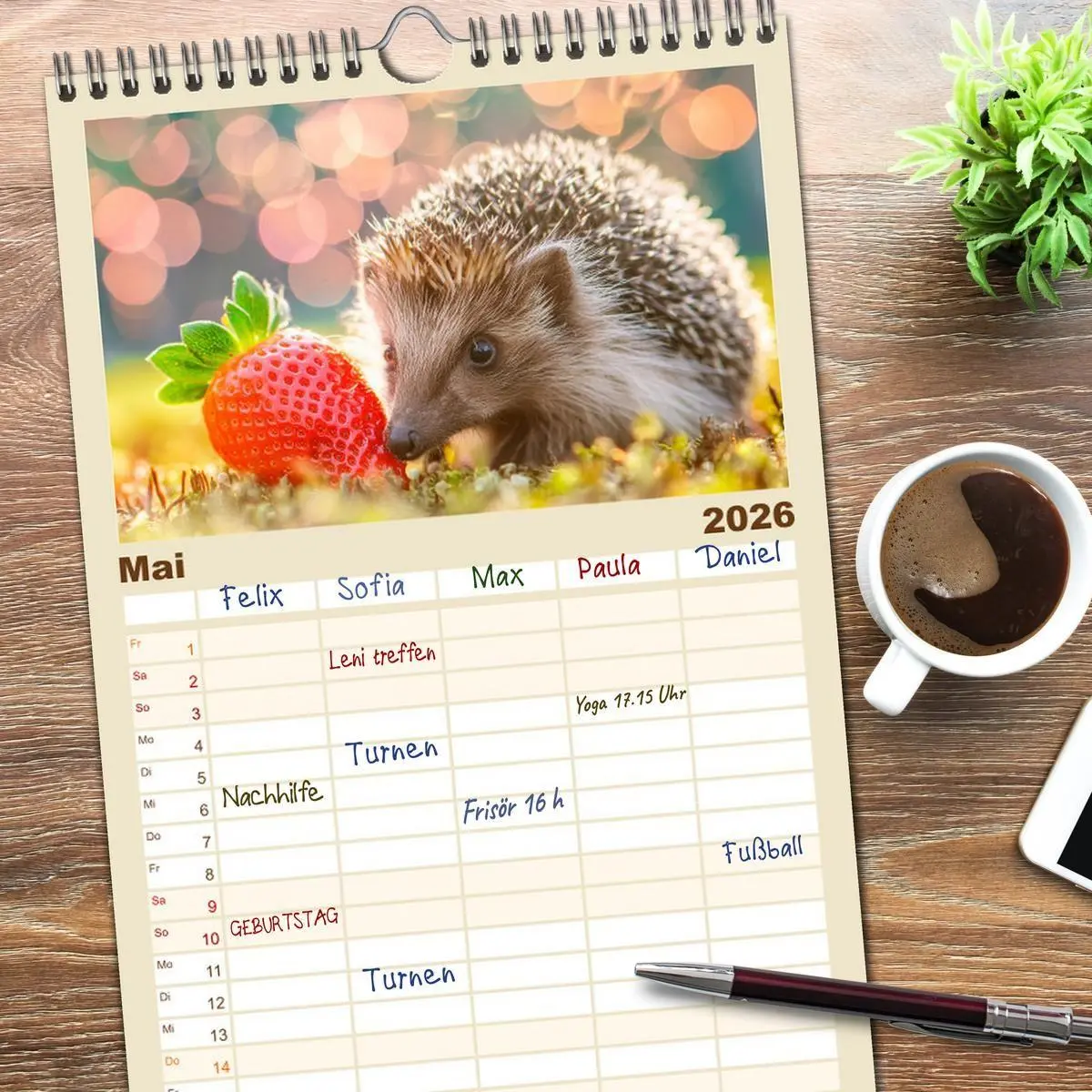 Bild: 9783516492477 | Familienplaner 2026 - Mein Igel-Kalender mit 5 Spalten...