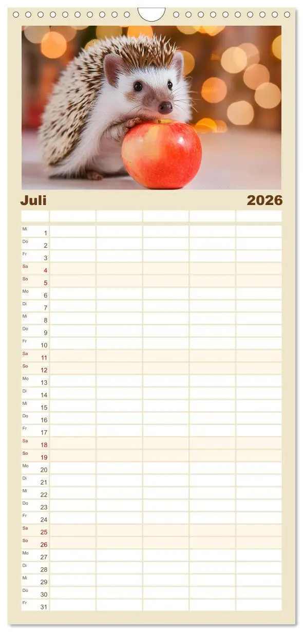 Bild: 9783516492477 | Familienplaner 2026 - Mein Igel-Kalender mit 5 Spalten...
