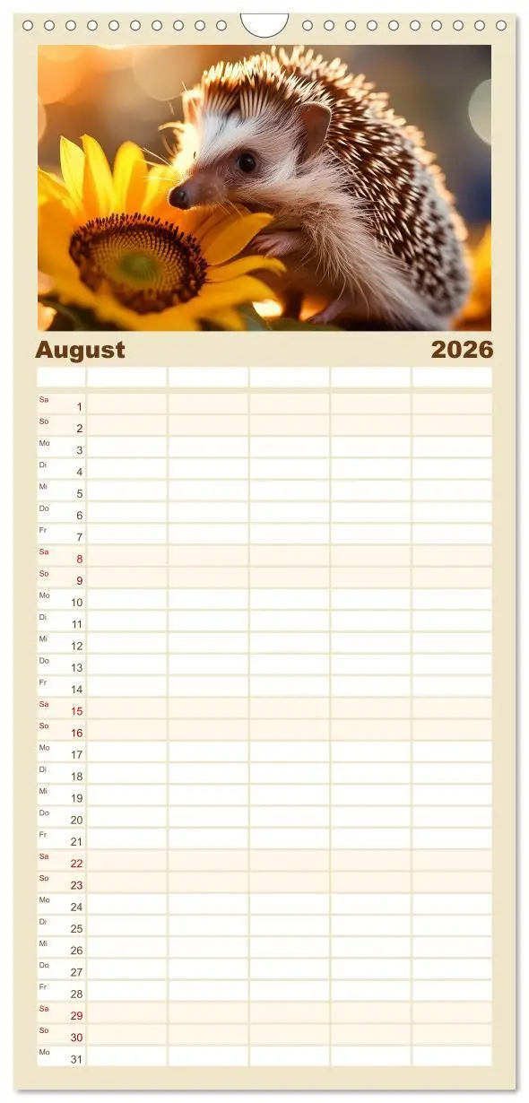 Bild: 9783516492477 | Familienplaner 2026 - Mein Igel-Kalender mit 5 Spalten...
