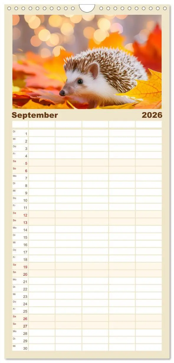 Bild: 9783516492477 | Familienplaner 2026 - Mein Igel-Kalender mit 5 Spalten...
