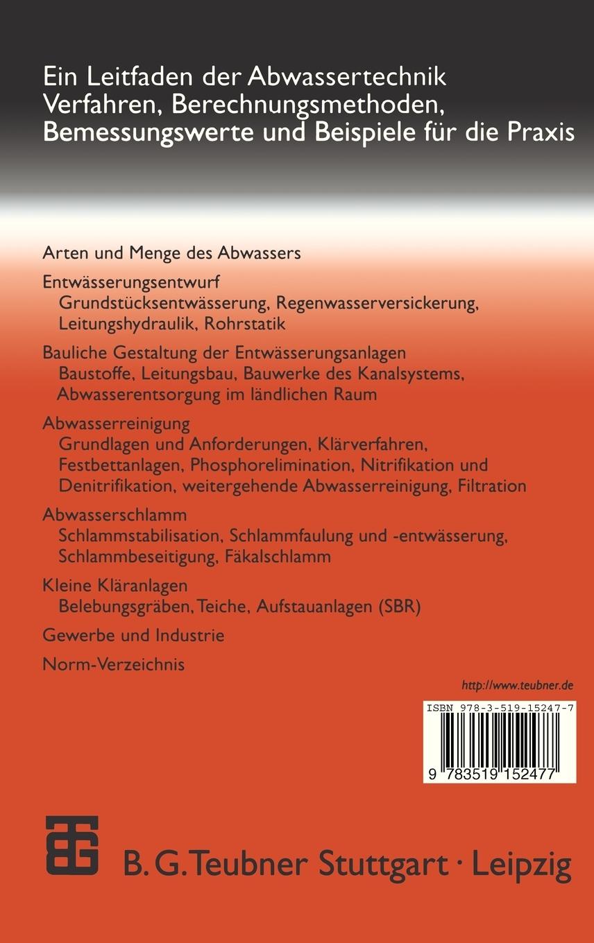 Rückseite: 9783519152477 | Abwassertechnik | Wolfgang Bischof (u. a.) | Buch | X | Deutsch | 1998