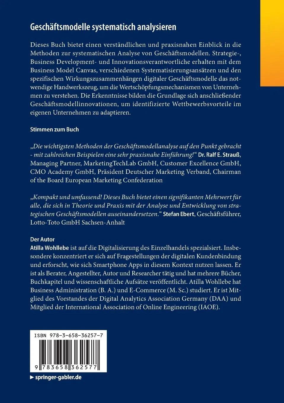 Rückseite: 9783658362577 | Geschäftsmodelle systematisch analysieren | Atilla Wohllebe | Buch