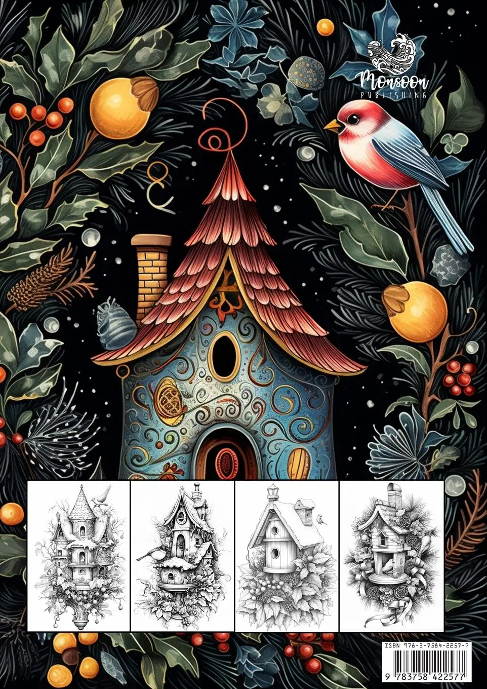 Rückseite: 9783758422577 | Christmas Bird Houses Coloring Book for Adults | Monsoon Publishing