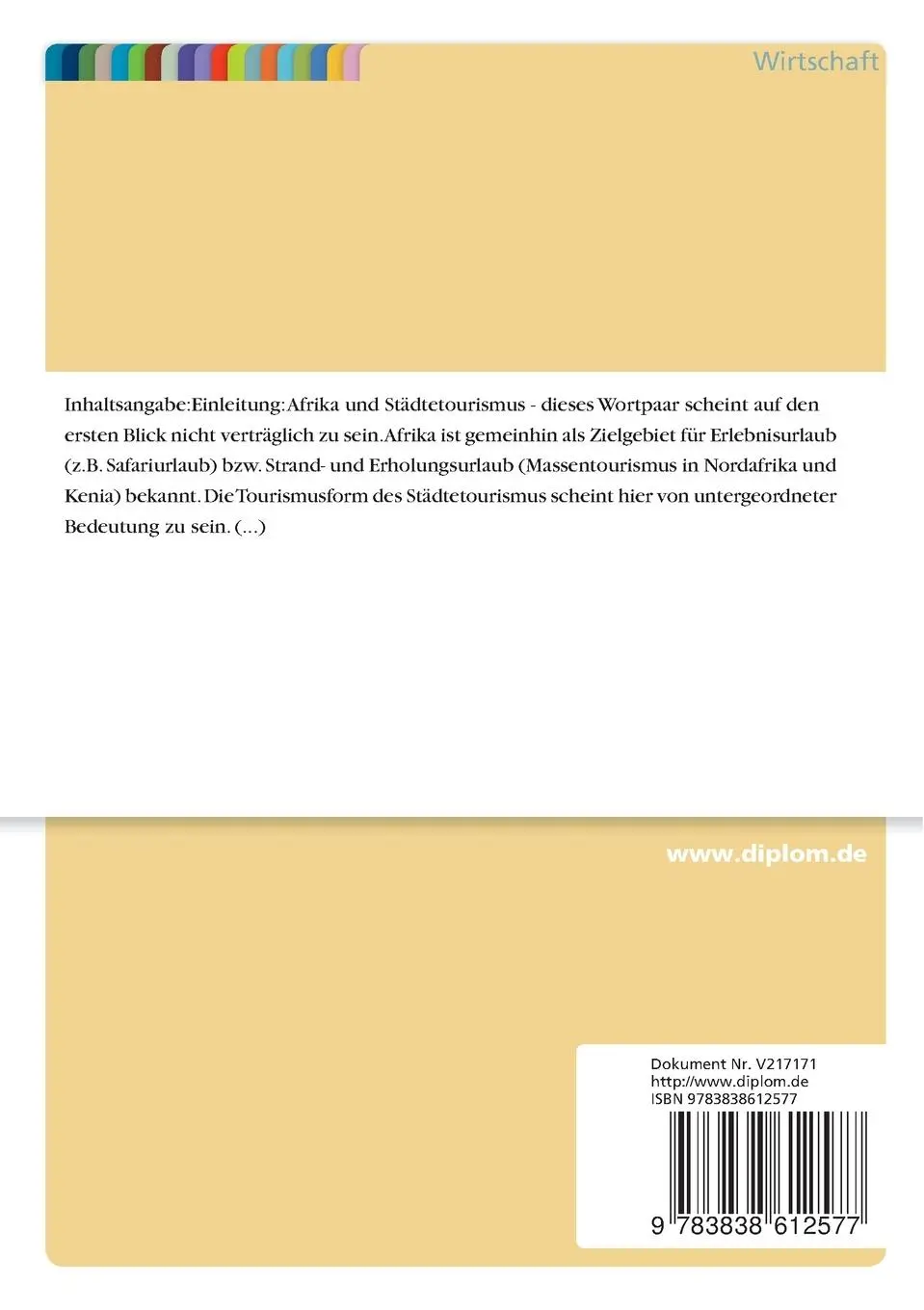Rückseite: 9783838612577 | Jüngere Entwicklung des Tourismus in Südafrika | Achim Kittelmann