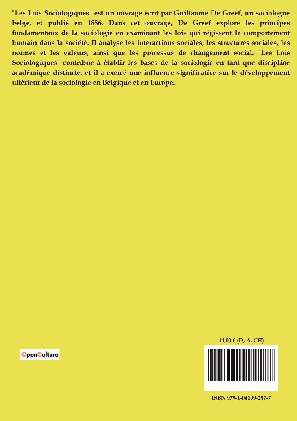Rückseite: 9791041992577 | Les lois sociologiques | Guillaume De Greef | Taschenbuch | 2024