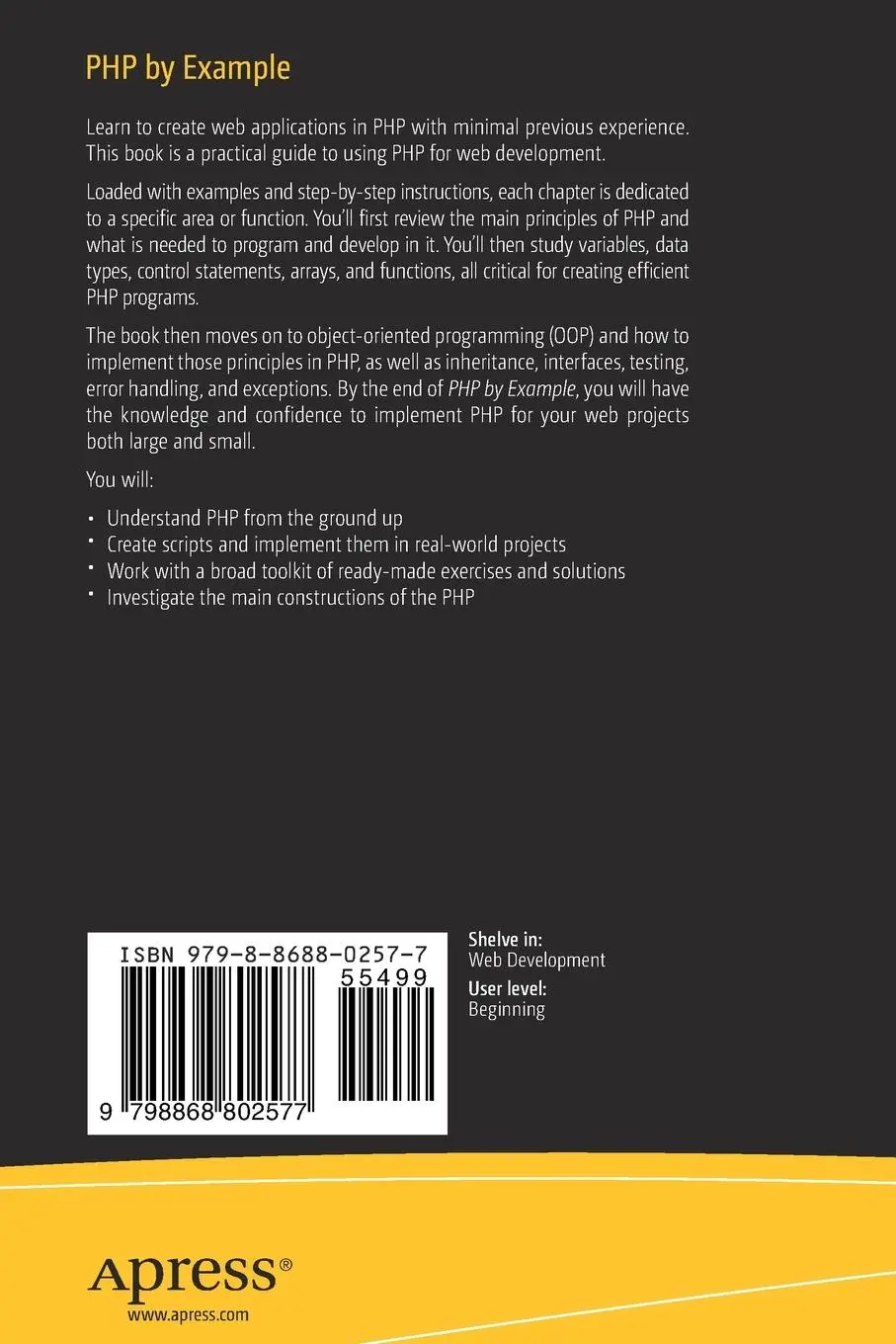 Rückseite: 9798868802577 | PHP by Example | Alex Vasilev | Taschenbuch | xxix | Englisch | 2024