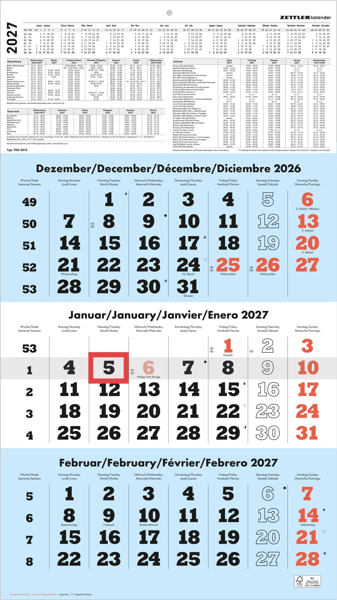 Cover: 4069095012677 | 3-Monatskalender blau 2027 | Neumann Verlage GmbH &amp; Co KG | Kalender