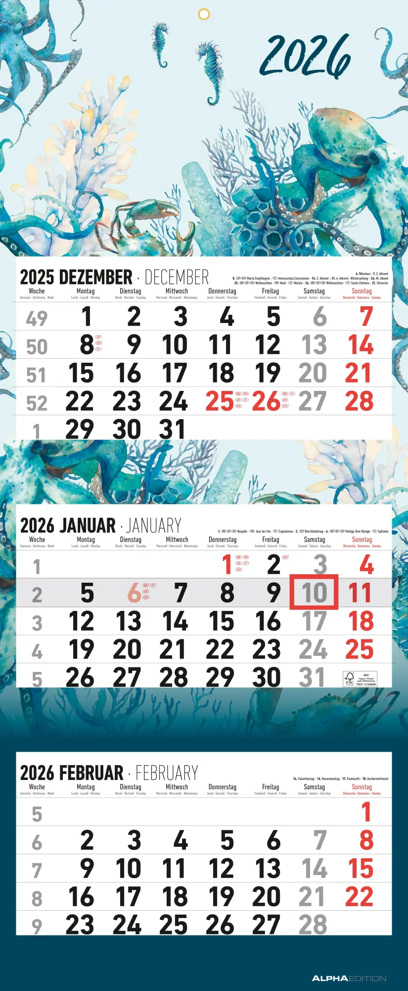 Cover: 4069095002777 | 3-Monatskalender Design 2026 - Büro-Kalender 33x20 cm...