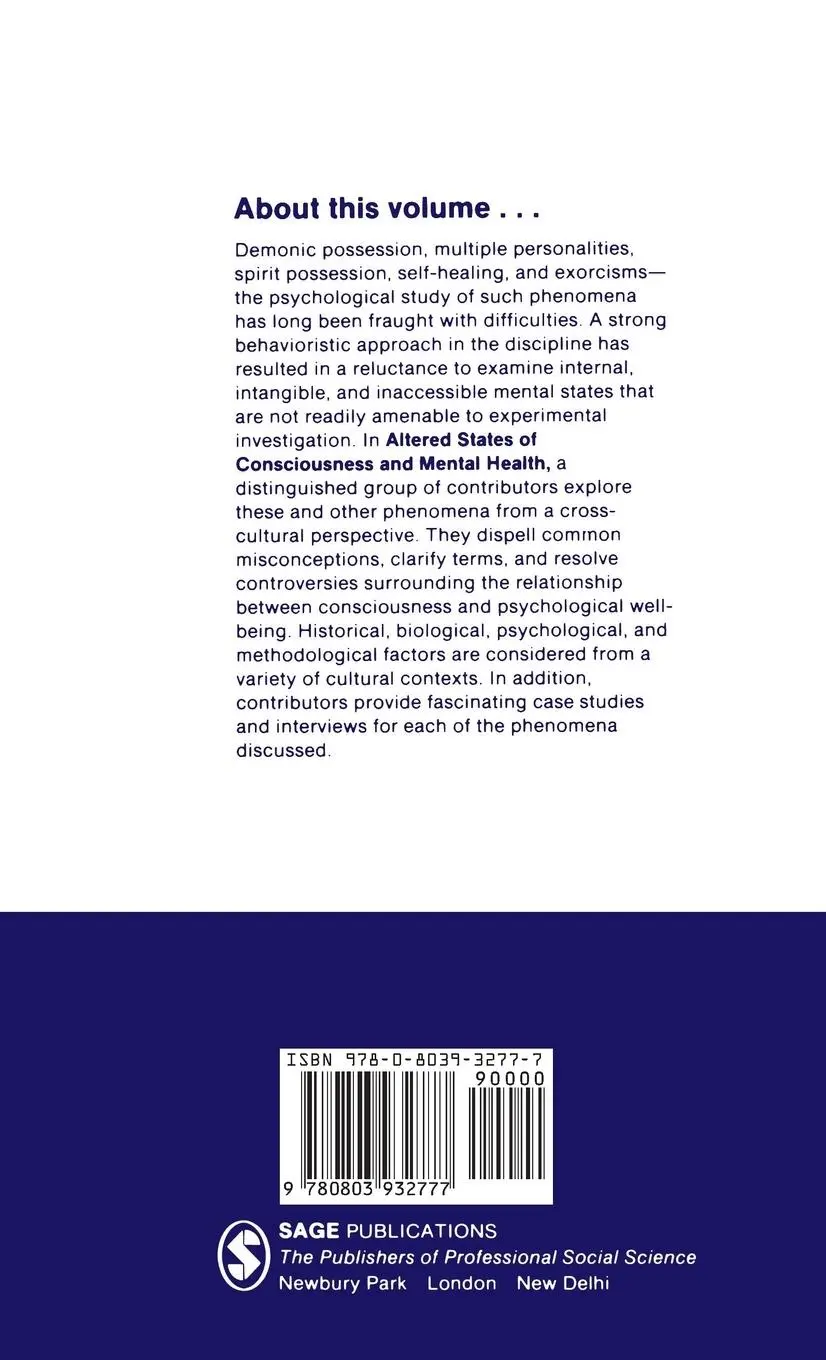 Rückseite: 9780803932777 | Altered States of Consciousness and Mental Health | Colleen Ward