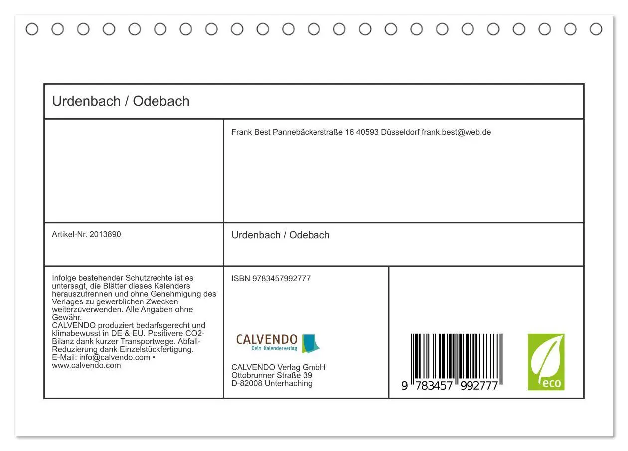 Bild: 9783457992777 | Urdenbach / Odebach (Tischkalender 2026 DIN A5 quer), CALVENDO...