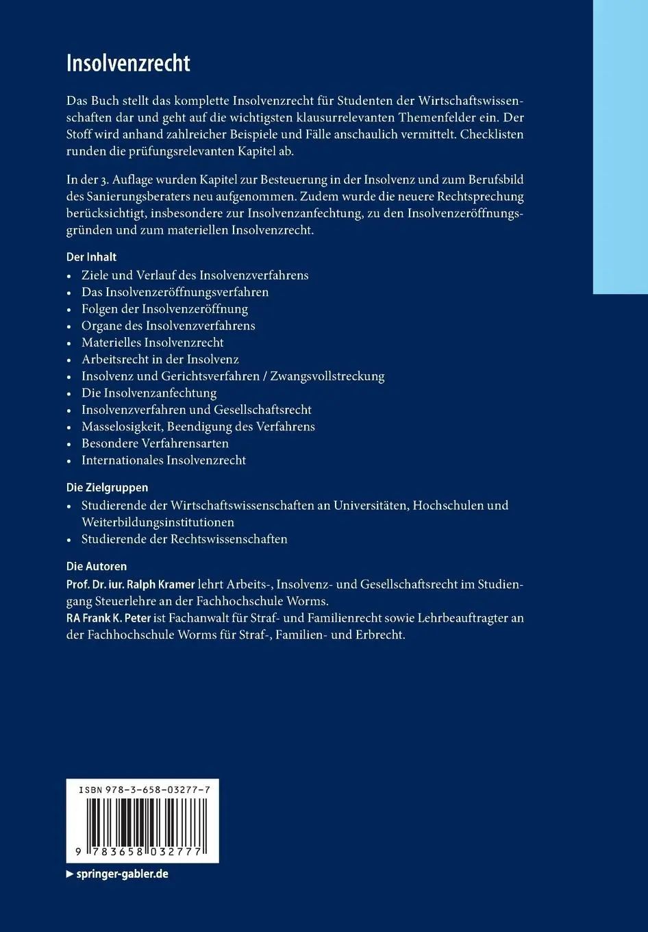 Rückseite: 9783658032777 | Insolvenzrecht | Grundkurs für Wirtschaftswissenschaftler | Buch