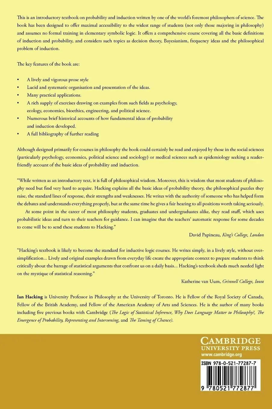 Rückseite: 9780521772877 | An Introduction to Probability and Inductive Logic | Ian Hacking
