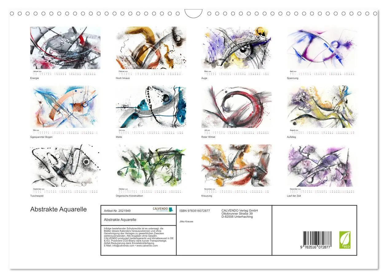 Bild: 9783516072877 | Abstrakte Aquarelle (Wandkalender 2026 DIN A3 quer), CALVENDO...