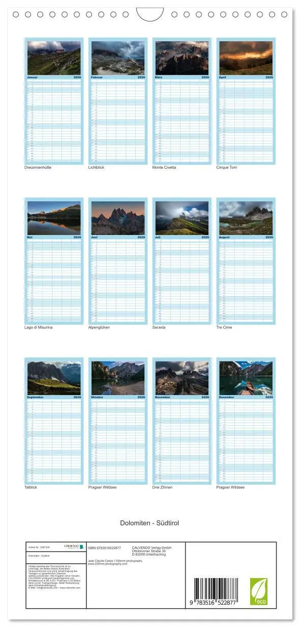 Bild: 9783516522877 | Familienplaner 2026 - Dolomiten - Südtirol mit 5 Spalten...