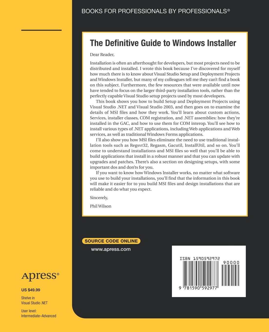 Rückseite: 9781590592977 | The Definitive Guide to Windows Installer | Phil Wilson | Taschenbuch