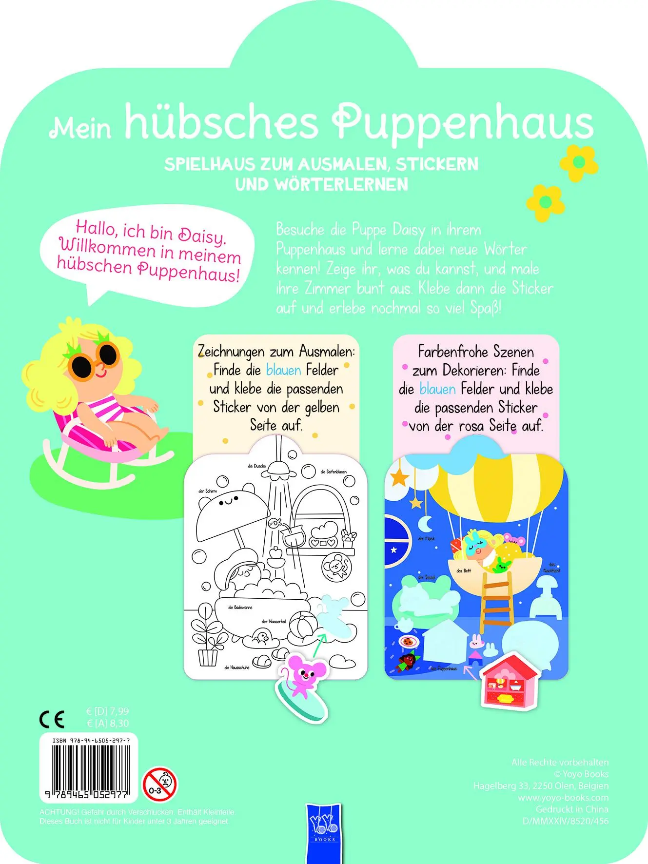 Rückseite: 9789465052977 | Mein hübsches Puppenhaus - Spielhaus zum Ausmalen, Stickern und...