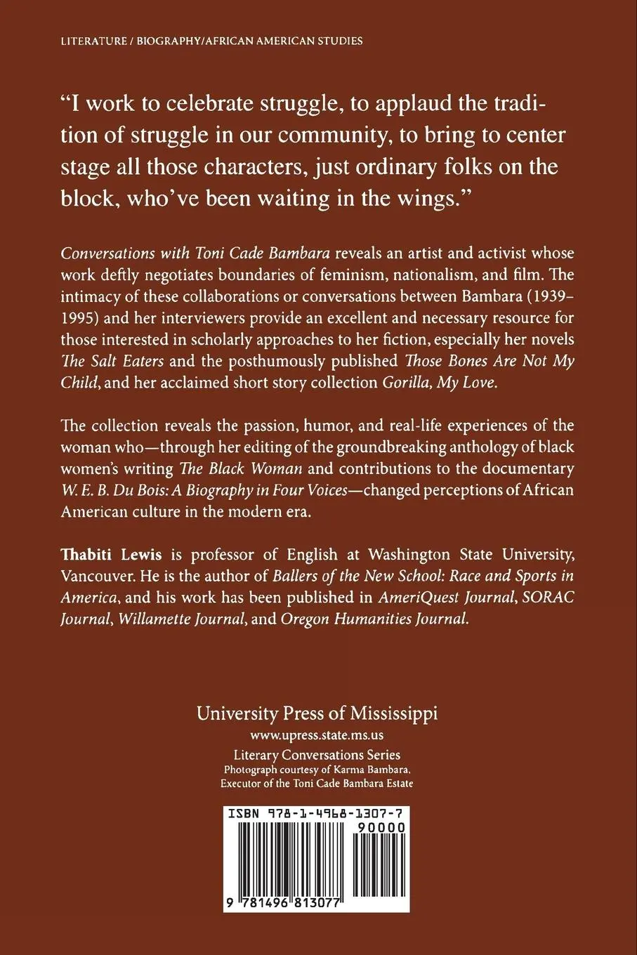 Rückseite: 9781496813077 | Conversations with Toni Cade Bambara | Thabiti Lewis | Taschenbuch