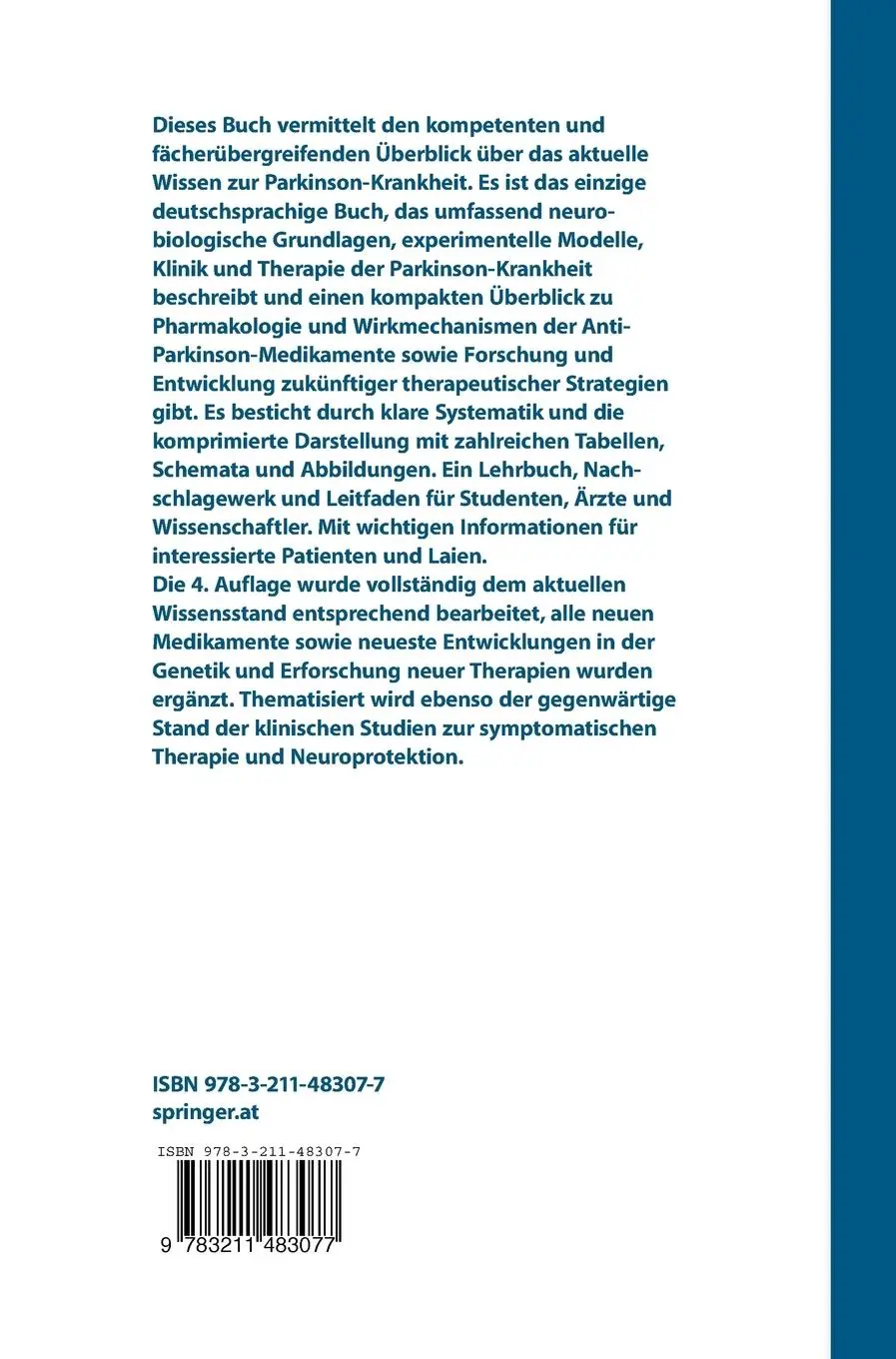 Rückseite: 9783211483077 | Die Parkinson-Krankheit | Grundlagen, Klinik, Therapie | Buch | xxi