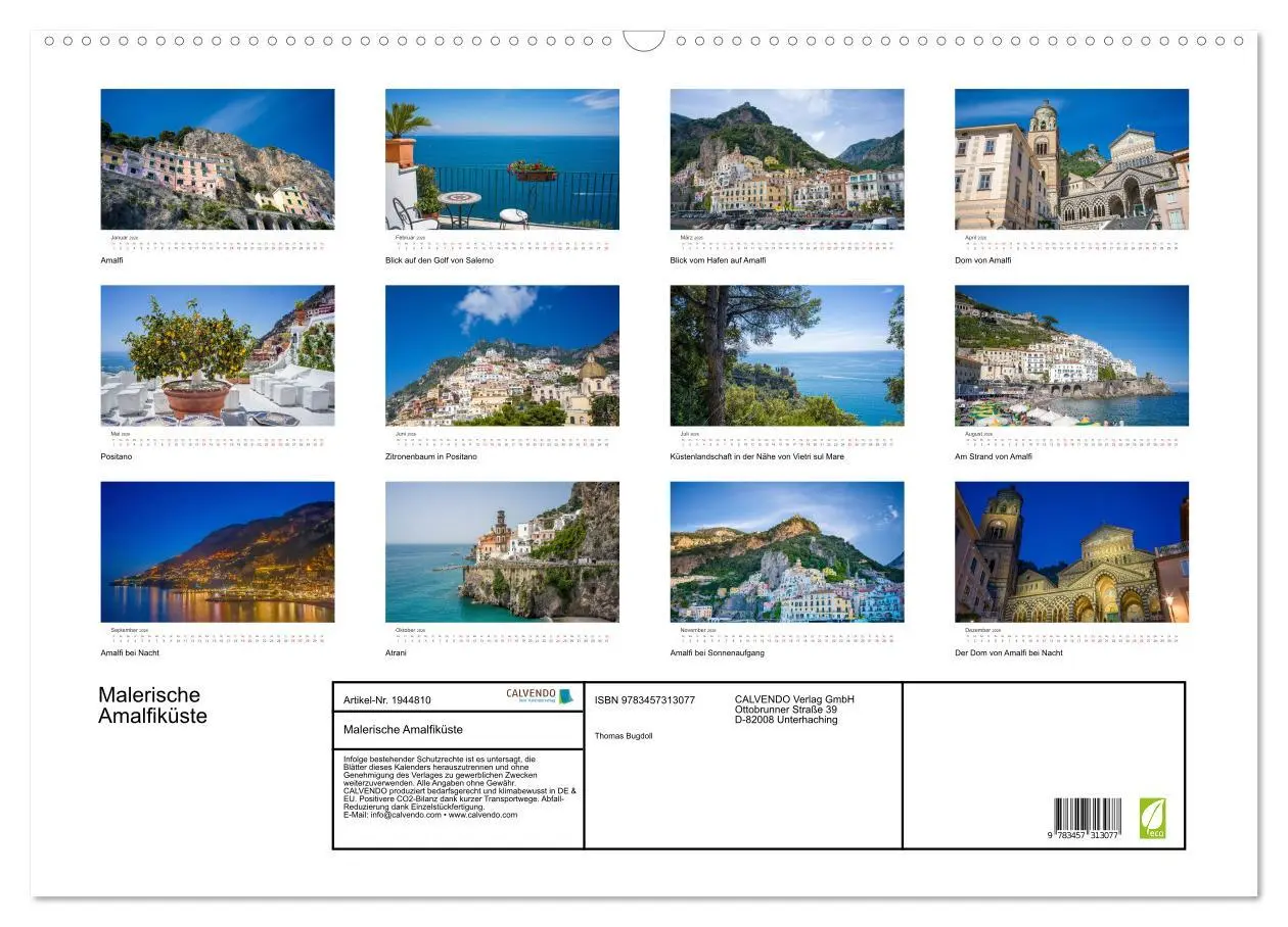 Bild: 9783457313077 | Malerische Amalfiküste (Wandkalender 2026 DIN A2 quer), CALVENDO...