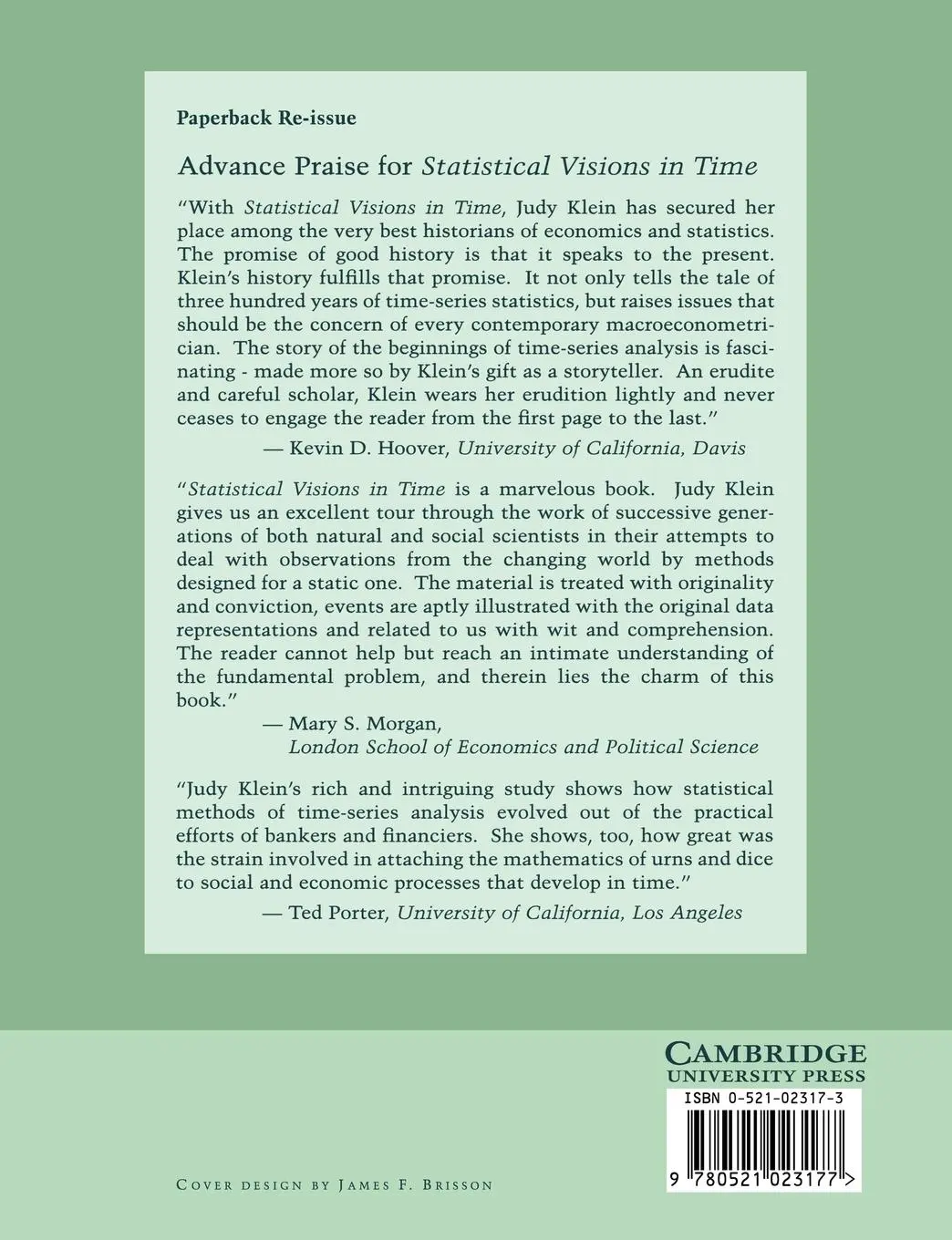 Rückseite: 9780521023177 | Statistical Visions in Time | Judy L. Klein (u. a.) | Taschenbuch