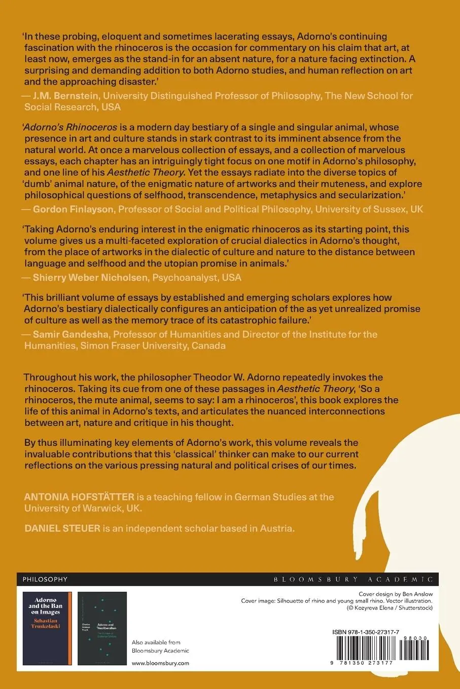 Rückseite: 9781350273177 | Adorno's Rhinoceros | Art, Nature, Critique | Hofstätter (u. a.)