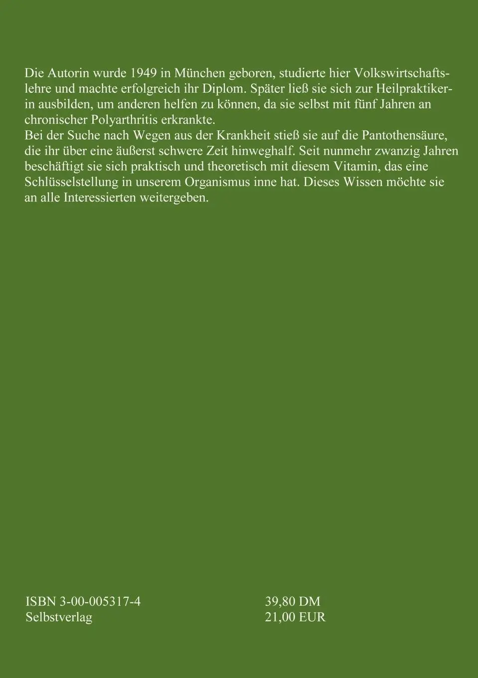Rückseite: 9783000053177 | Die Pantothensäure - das verkannte Genie | Renate Leypold | Buch