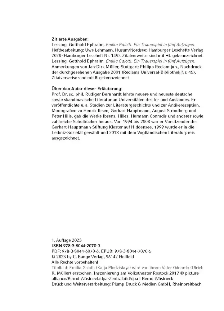 Bild: 9783129303177 | Emilia Galotti von Gotthold Ephraim Lessing | Gotthold Ephraim Lessing