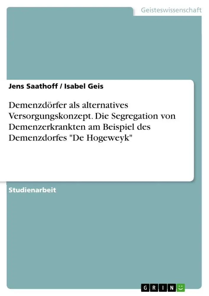 Cover: 9783346283177 | Demenzdörfer als alternatives Versorgungskonzept. Die Segregation...