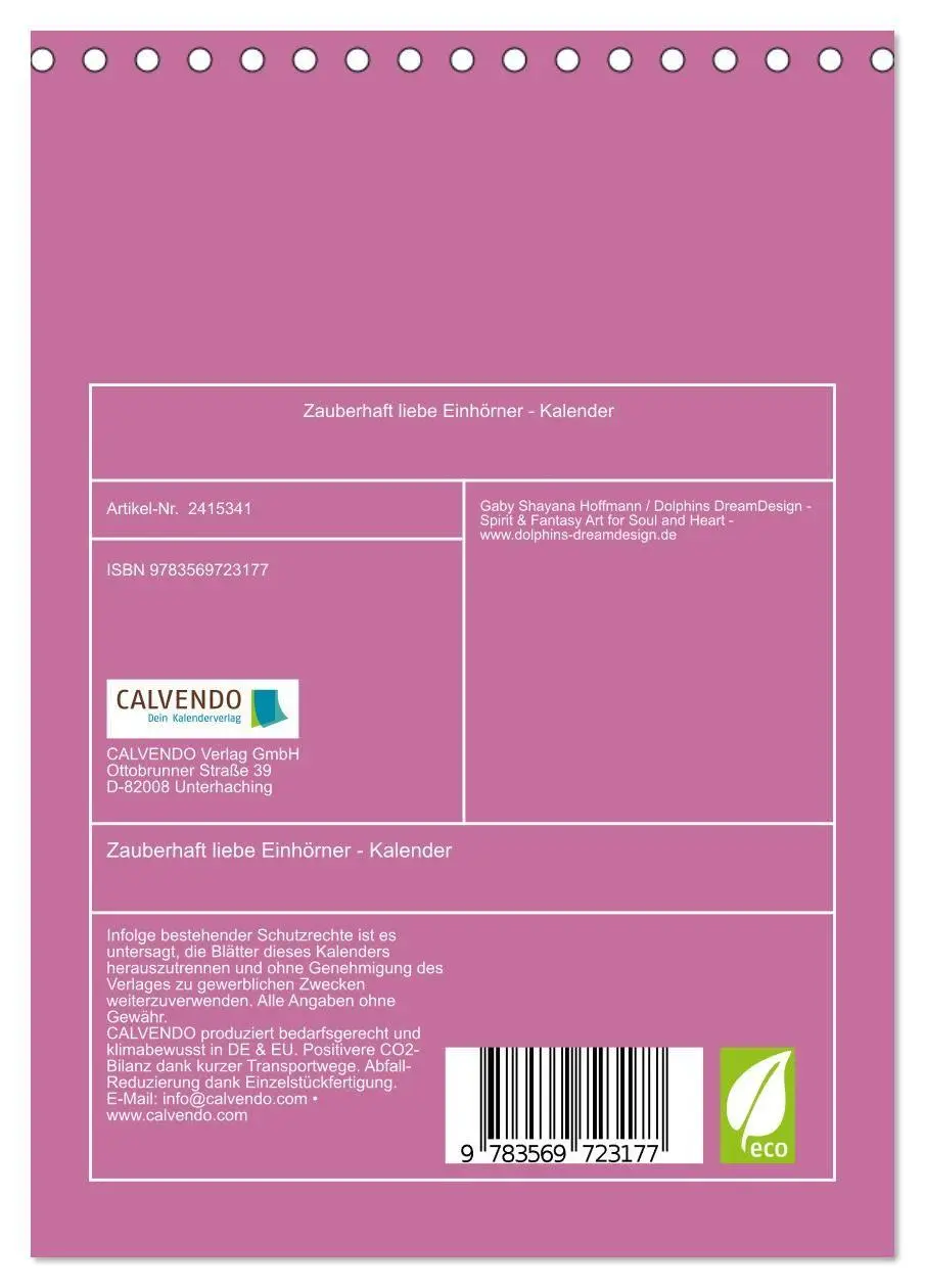 Bild: 9783569723177 | Zauberhaft liebe Einhörner - Kalender (Tischkalender 2027 DIN A5...