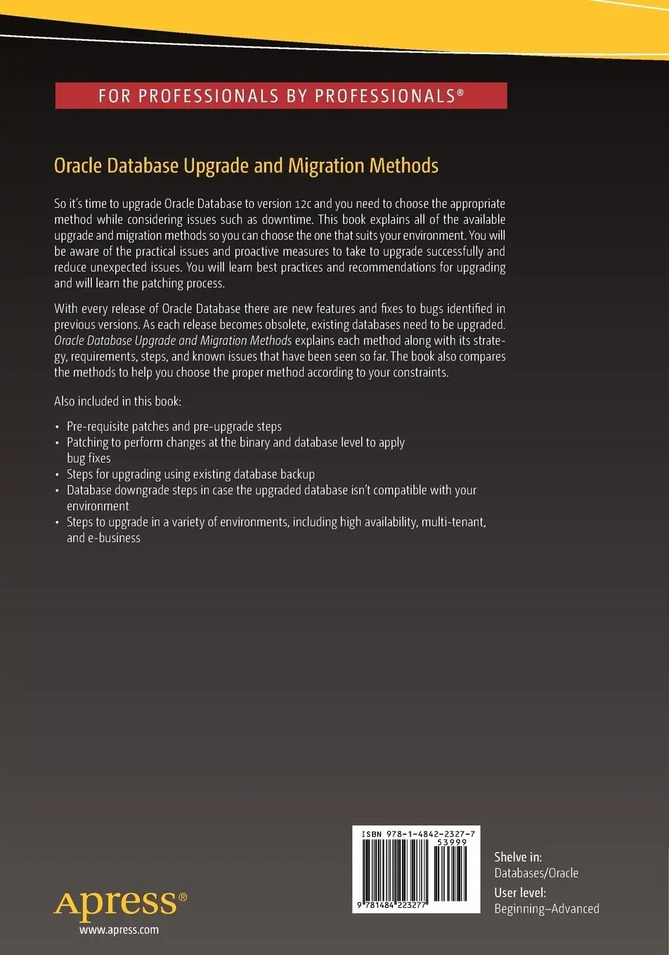Rückseite: 9781484223277 | Oracle Database Upgrade and Migration Methods | Y V Ravikumar (u. a.)