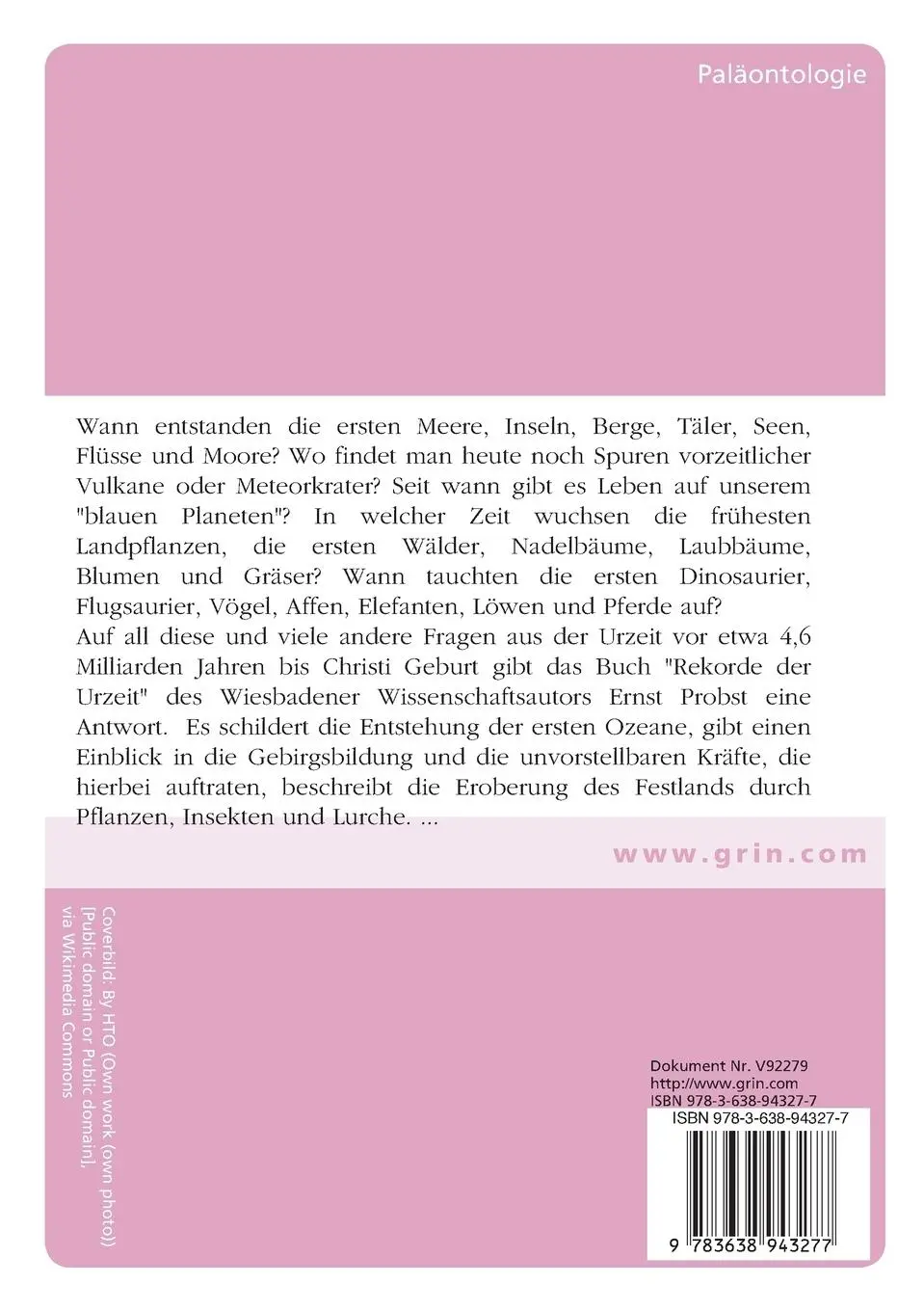Rückseite: 9783638943277 | Rekorde der Urzeit | Landschaften, Pflanzen und Tiere | Ernst Probst