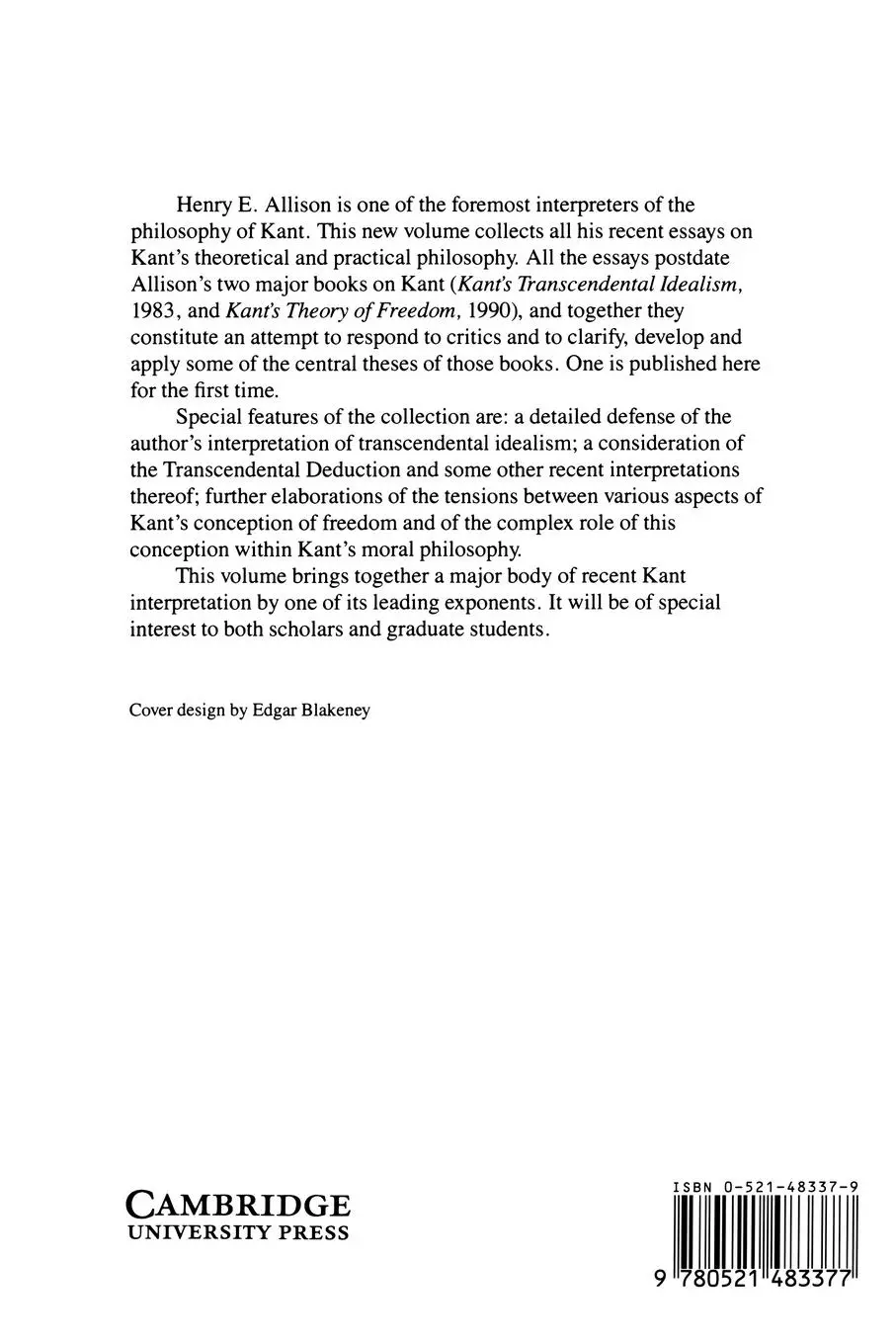 Rückseite: 9780521483377 | Idealism and Freedom | Henry E. Allison | Taschenbuch | Englisch