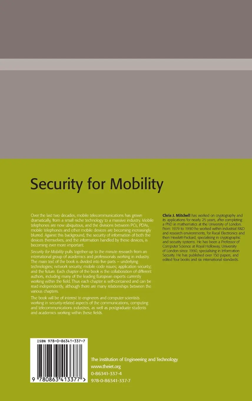 Rückseite: 9780863413377 | Security for Mobility | Chris J. Mitchell | Buch | Telecommunications
