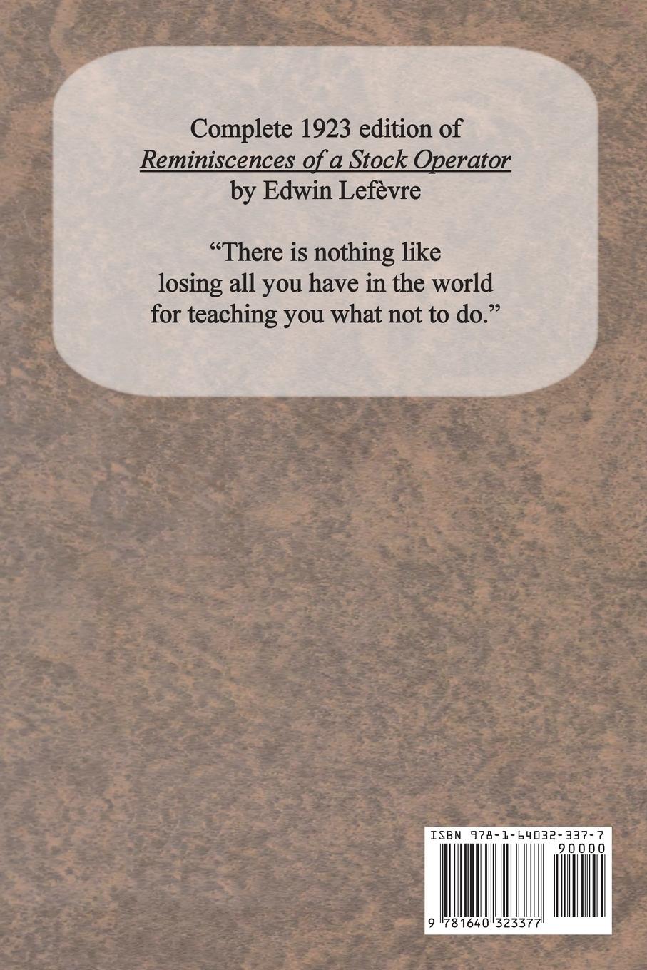 Rückseite: 9781640323377 | Reminiscences of a Stock Operator | Edwin Lefèvre | Taschenbuch