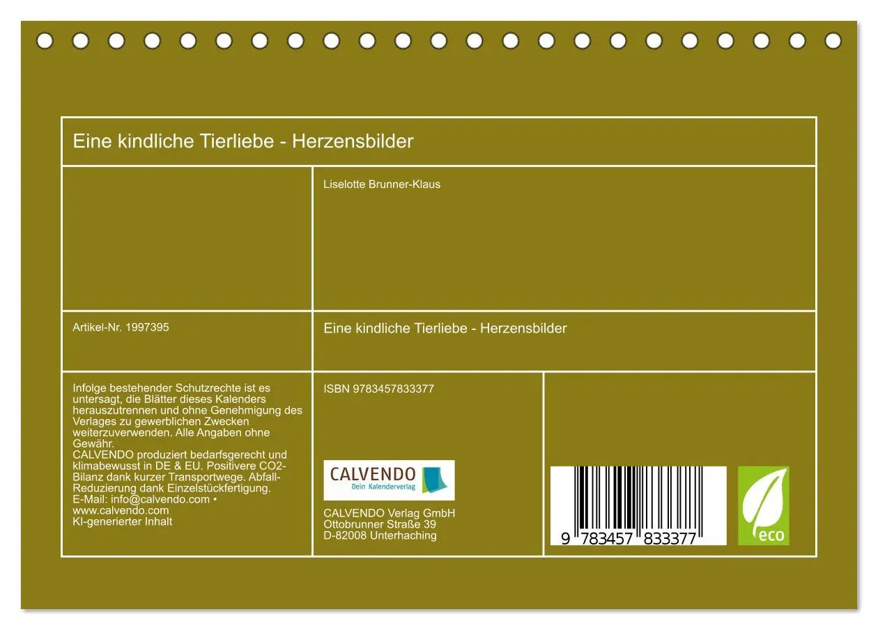 Bild: 9783457833377 | Eine kindliche Tierliebe - Herzensbilder (Tischkalender 2026 DIN A5...