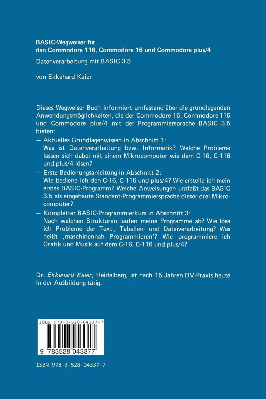 Rückseite: 9783528043377 | BASIC-Wegweiser für den Commodore 116, Commodore 16 und Commodore...