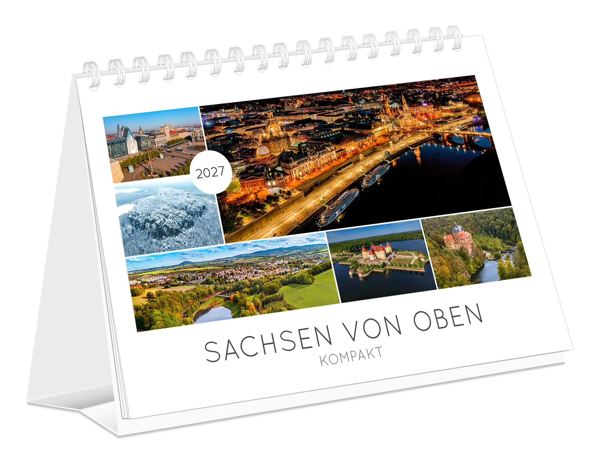Cover: 9783912303377 | Kalender Sachsen von oben kompakt 2027 | 21 x 15 cm weißes Kalendarium