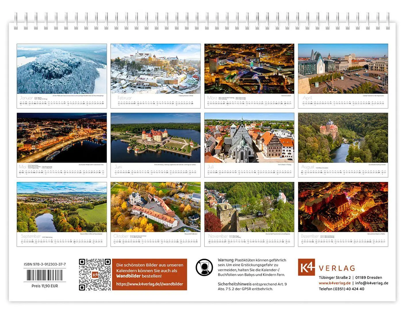 Bild: 9783912303377 | Kalender Sachsen von oben kompakt 2027 | 21 x 15 cm weißes Kalendarium