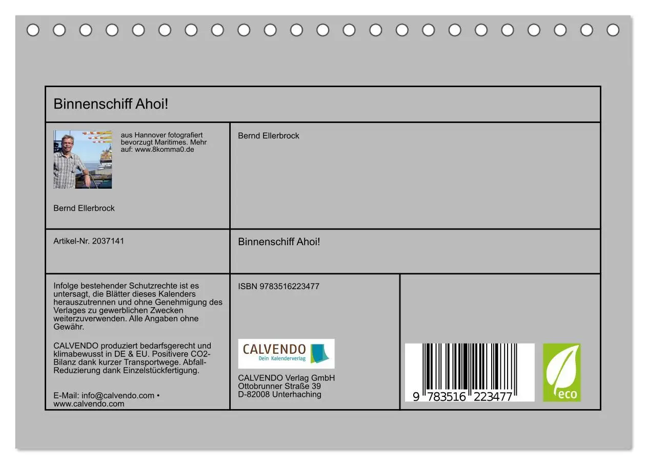 Bild: 9783516223477 | Binnenschiff Ahoi! (Tischkalender 2026 DIN A5 quer), CALVENDO...