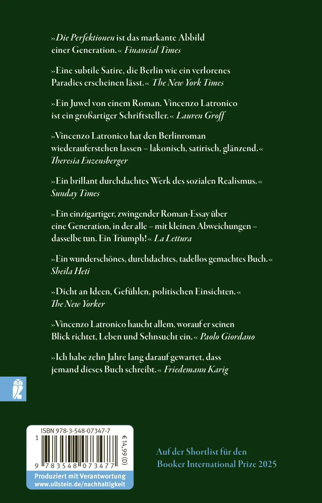 Rückseite: 9783548073477 | Die Perfektionen | Vincenzo Latronico | Taschenbuch | 128 S. | Deutsch