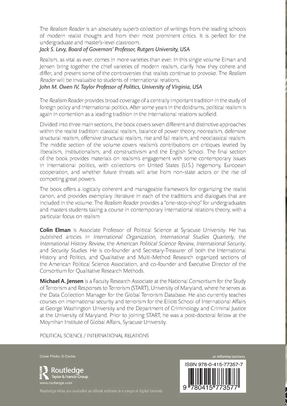 Rückseite: 9780415773577 | The Realism Reader | Colin Elman (u. a.) | Taschenbuch | Englisch