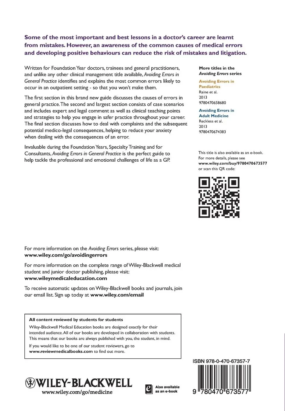 Rückseite: 9780470673577 | Avoiding Errors in General Pra | Kevin Barraclough (u. a.) | Buch