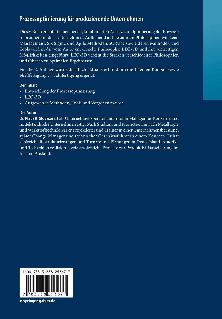 Rückseite: 9783658253677 | Prozessoptimierung für produzierende Unternehmen | Klaus R. Stoesser
