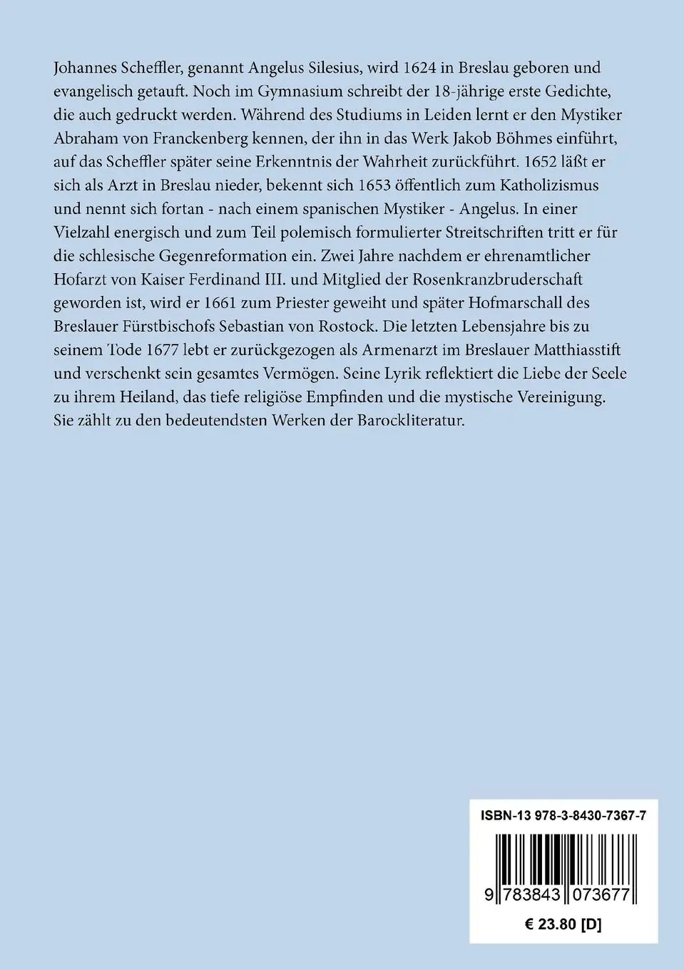 Rückseite: 9783843073677 | Heilige Seelenlust oder geistliche Hirtenlieder | Angelus Silesius