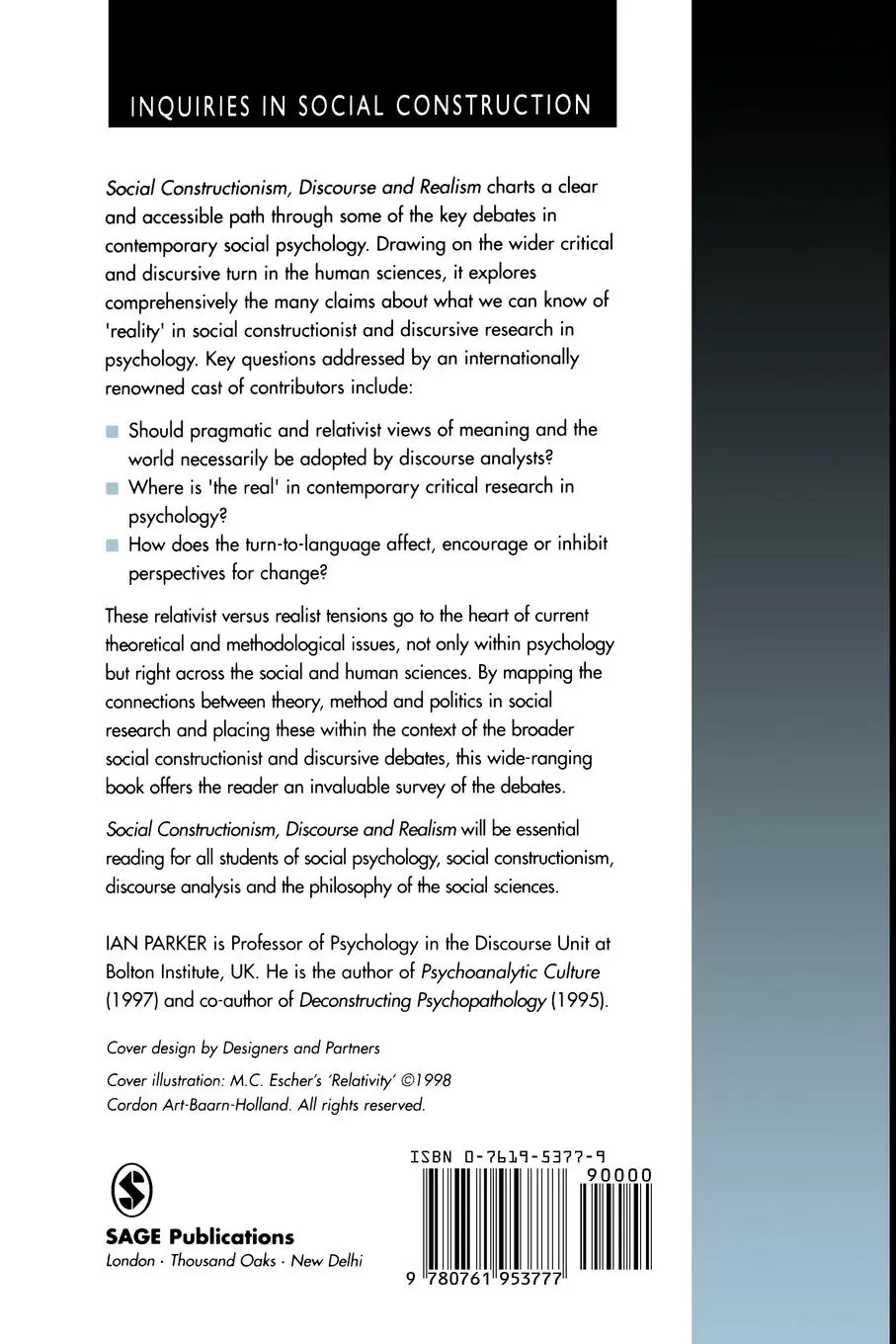Rückseite: 9780761953777 | Social Constructionism, Discourse and Realism | Ian Patrick | Buch