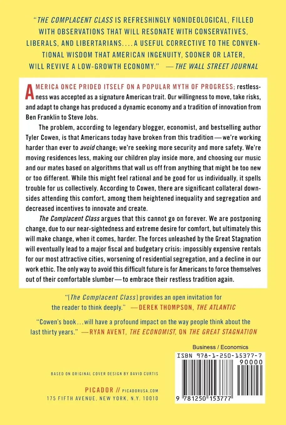 Rückseite: 9781250153777 | Complacent Class | Tyler Cowen | Taschenbuch | Kartoniert / Broschiert