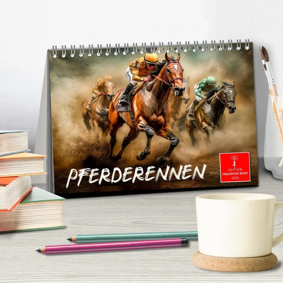 Bild: 9783457343777 | Pferderennen (Tischkalender 2026 DIN A5 quer), CALVENDO Monatskalender