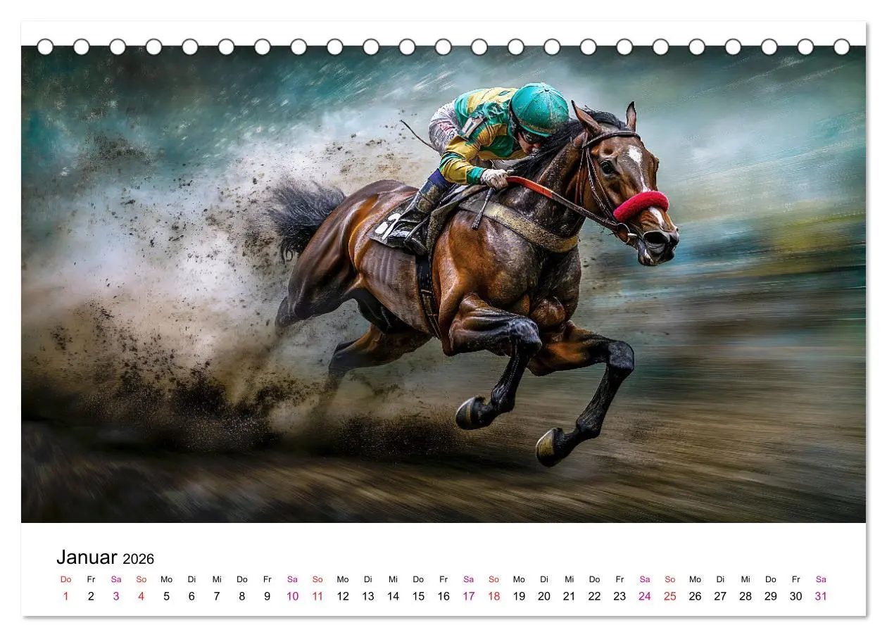 Bild: 9783457343777 | Pferderennen (Tischkalender 2026 DIN A5 quer), CALVENDO Monatskalender